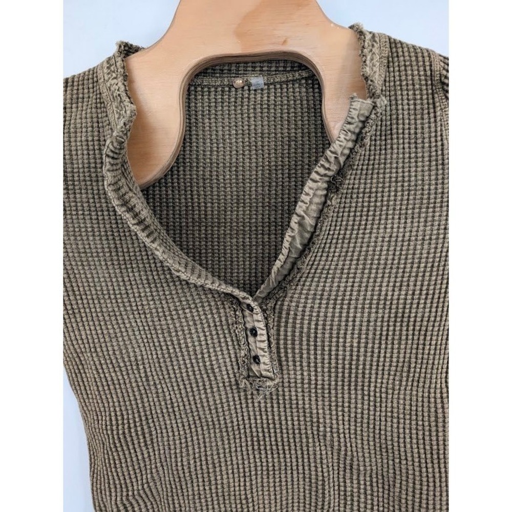 Free People FP One Colt Thermal Henley Green Wash Women's sz S - Picture 2 of 5